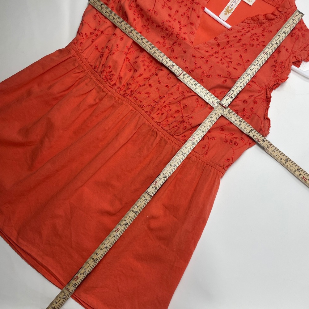 Adiva Orange Cotton Eyelet Ruffle Peplum Sleeveless Cottage Peasant Fairy Top S - Picture 7 of 9